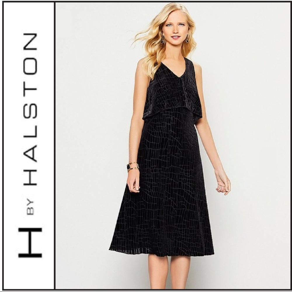 NWT { H by Halston } Velvet Flounce Dress